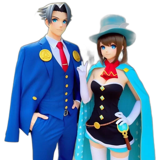 3d render, concept art, anime, blue, monochrome, two, animated, characters transparent PNG cut-out