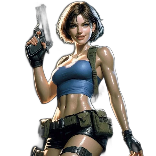 weapon, concept art, comic book art, cyberpunk, pixel art, woman, determined, expression transparent PNG cut-out
