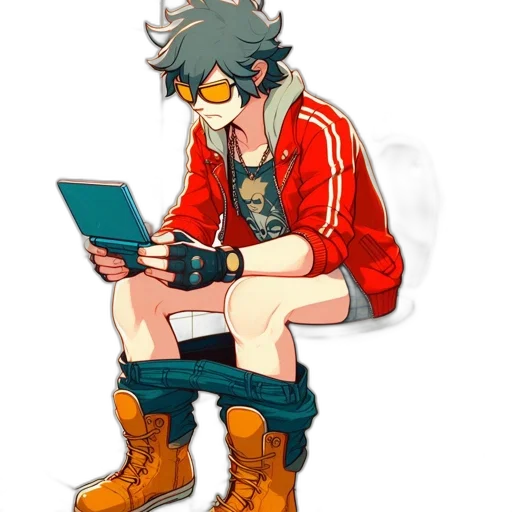 jacket, mask, robot, weapon, concept art, cyberpunk, comic book art, pixel art transparent PNG cut-out