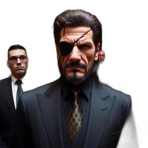 face, concept art, comic book art, 3d render, pixel art, man, black, suit transparent PNG cut-out