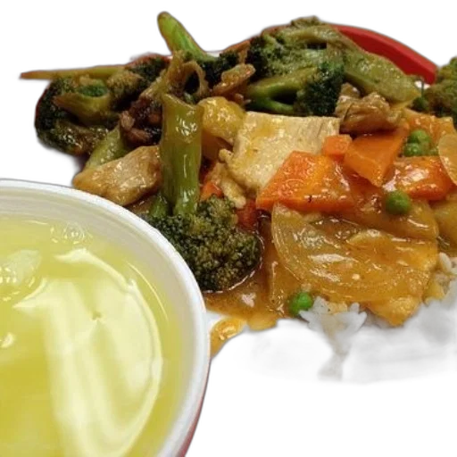 food, plate, stir-fried, vegetables, rice, side, lemonade transparent PNG cut-out
