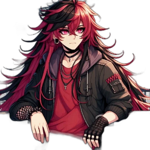 staff, jacket, hair, weapon, pixel art, anime, concept art, fantasy art transparent PNG cut-out