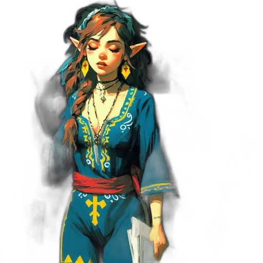 dress, concept art, fantasy art, pixel art, comic book art, blue, colorful, golden transparent PNG cut-out