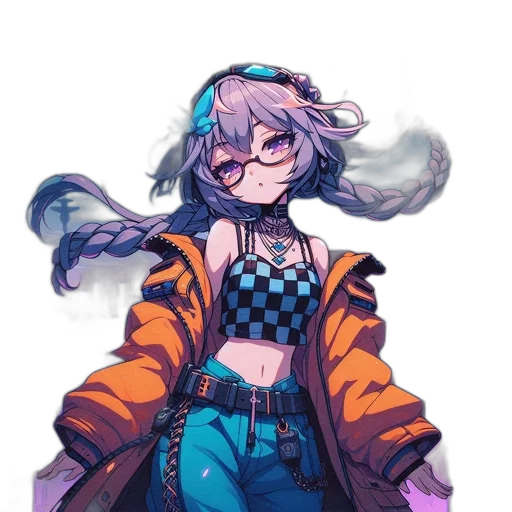 jacket, dress, staff, face, cyberpunk, concept art, pixel art, anime transparent PNG cut-out