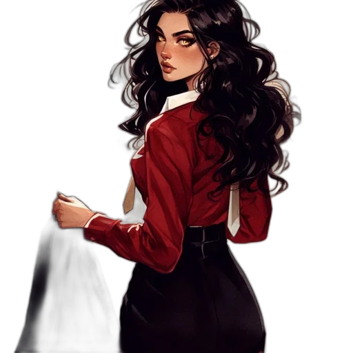 dress, jacket, staff, hair, concept art, fantasy art, comic book art, pixel art transparent PNG cut-out