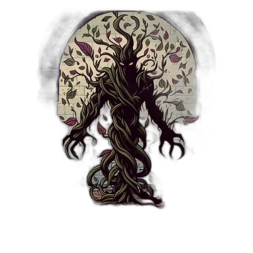 creature, mask, tree, staff, concept art, fantasy art, pixel art, comic book art transparent PNG cut-out
