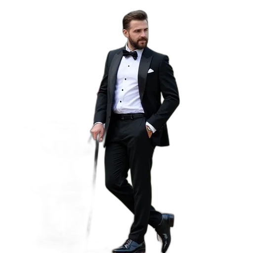 staff, photorealistic, concept art, cartoon, monochrome, man, black, tuxedo transparent PNG cut-out