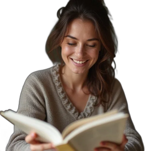 face, staff, photorealistic, smiling, woman, text, reading, reality transparent PNG cut-out