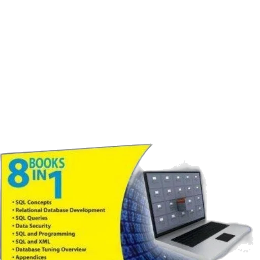 3d render, sql, all-in-one, dummies, book, cover, featuring, laptop transparent PNG cut-out