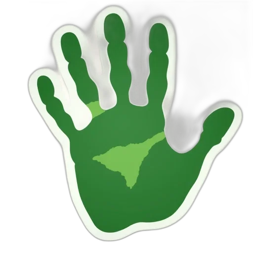 3d render, green, happy, hand, print, sticker transparent PNG cut-out