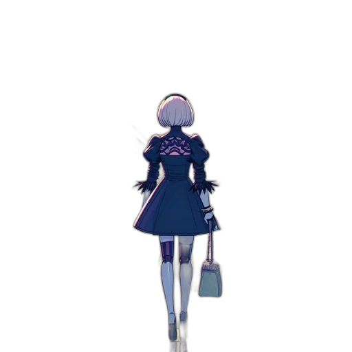dress, robot, staff, jacket, pixel art, concept art, anime, watercolor transparent PNG cut-out
