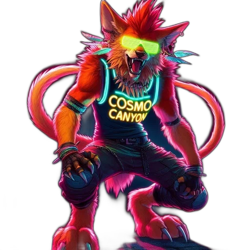 jacket, animal, creature, staff, concept art, cyberpunk, 3d render, vaporwave transparent PNG cut-out