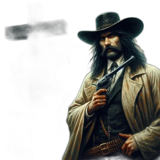 hat, weapon, concept art, fantasy art, photorealistic, comic book art, serious, man transparent PNG cut-out