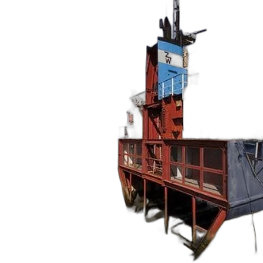 concept art, 3d render, large, boat, docked, river, city, skyline transparent PNG cut-out