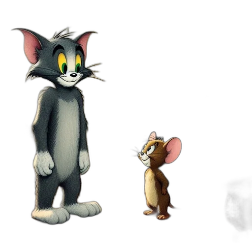 concept art, 3d render, cartoon, pixel art, tom, jerry, depicted, cozy transparent PNG cut-out