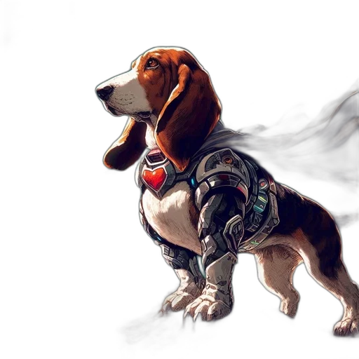 animal, robot, concept art, fantasy art, photorealistic, watercolor, basset, hound transparent PNG cut-out