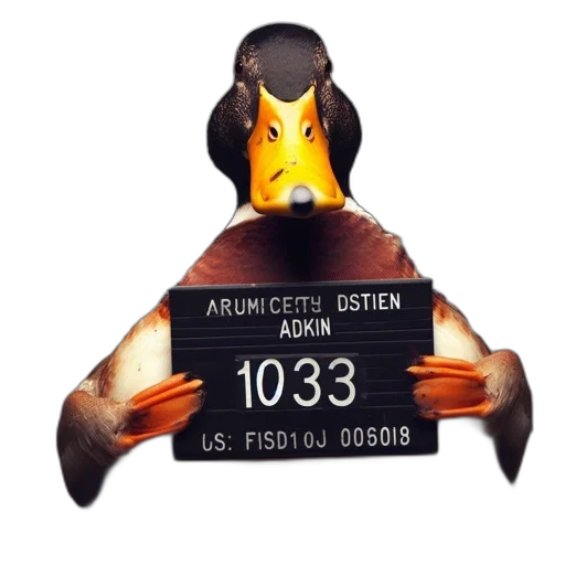 animal, 3d render, concept art, anthropomorphic, duck, holds, signboard, mugshot-like transparent PNG cut-out