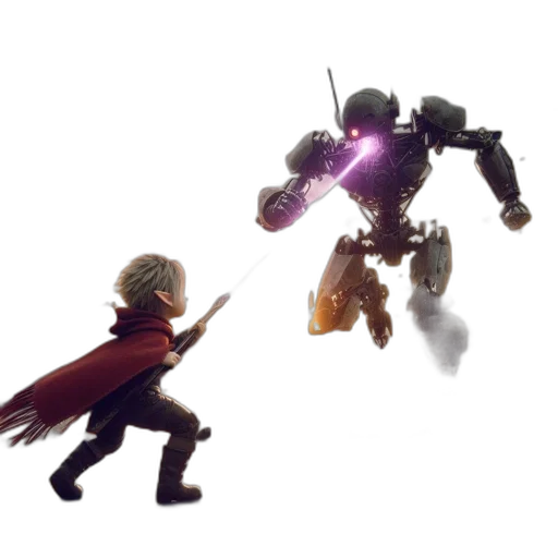 robot, weapon, concept art, pixel art, 3d render, fantasy art, outer space, fire transparent PNG cut-out