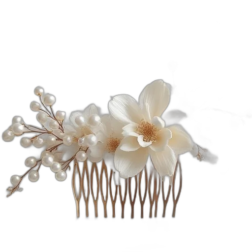 crown, hair, jewelry, flower, ivory, crystal, wedding, comb transparent PNG cut-out