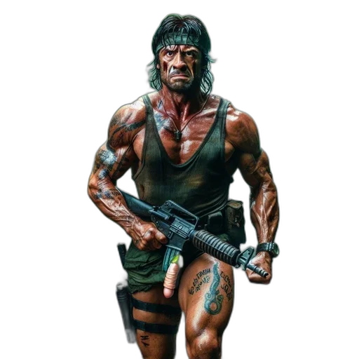 weapon, concept art, comic book art, photorealistic, 3d render, intensely, built, tattooed transparent PNG cut-out