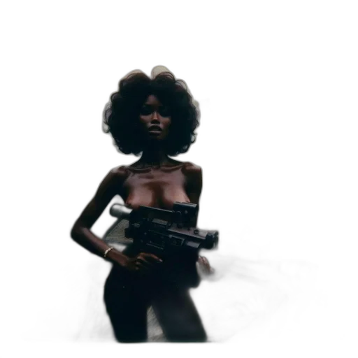 weapon, dress, robot, hair, concept art, 3d render, comic book art, cartoon transparent PNG cut-out