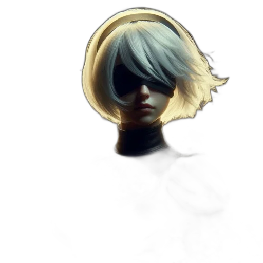 mask, hair, face, robot, photorealistic, concept art, 3d render, pixel art transparent PNG cut-out