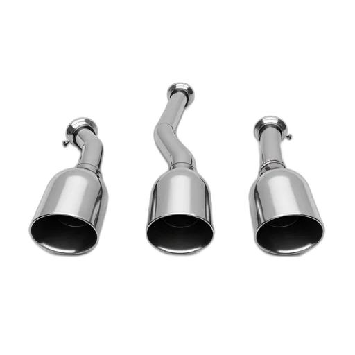 set, three, shiny, metallic, exhaust, pipes, arranged, row transparent PNG cut-out