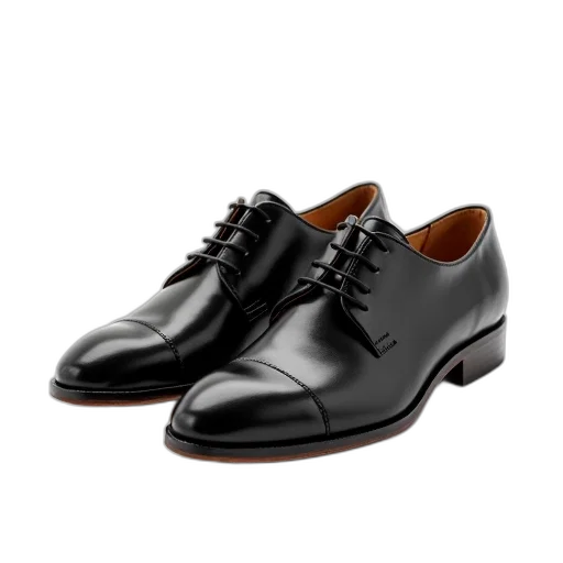 shoes, photorealistic, 3d render, pair, black, leather, shiny, finish transparent PNG cut-out