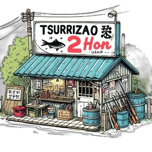 concept art, comic book art, fantasy art, cartoon, small, fishing, store, named transparent PNG cut-out
