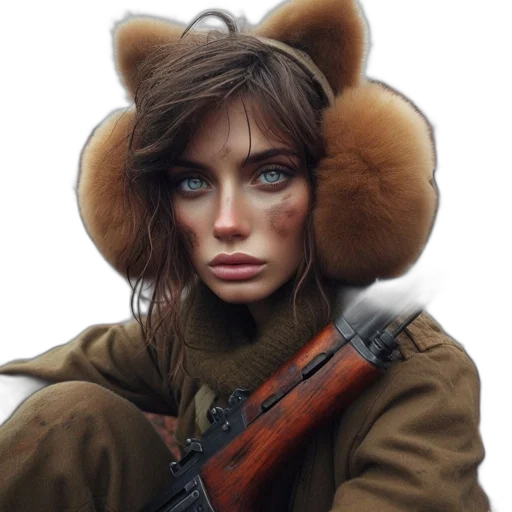hat, weapon, jacket, animal, photorealistic, fantasy art, concept art, oil painting transparent PNG cut-out