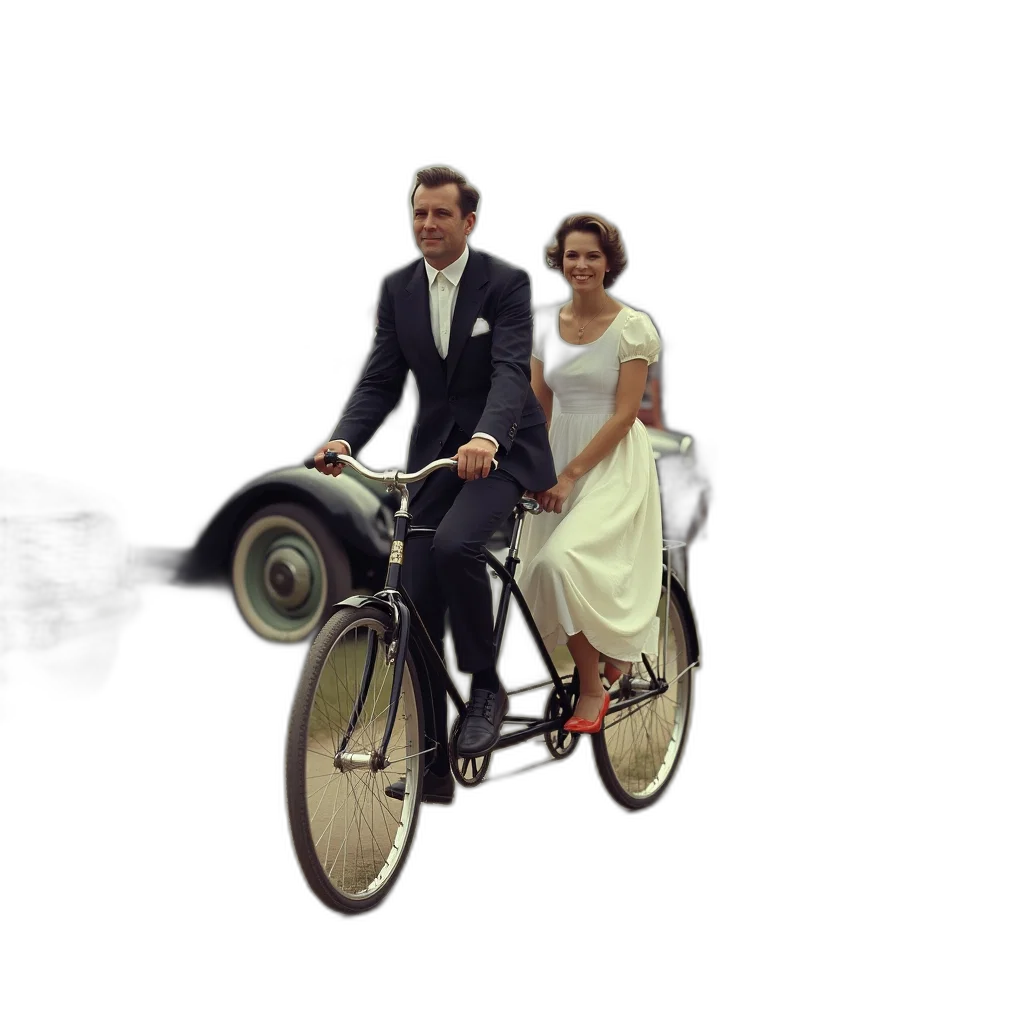 car, outer space, vintage, scene, man, woman, riding, tandem transparent PNG cut-out