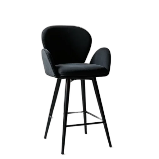 furniture, 3d render, modern, black, cushioned, bar, stool, curved transparent PNG cut-out