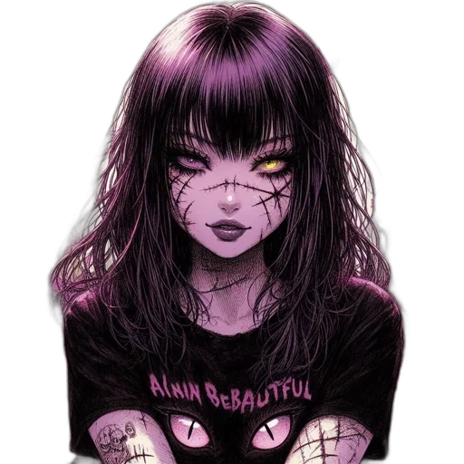 face, mask, creature, hair, comic book art, anime, fantasy art, cyberpunk transparent PNG cut-out