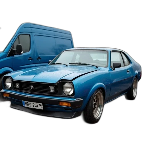 car, photorealistic, concept art, 3d render, blue, damaged, front, end transparent PNG cut-out