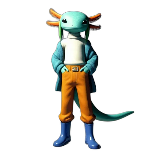 animal, jacket, dragon, staff, concept art, 3d render, pixel art, fantasy art transparent PNG cut-out