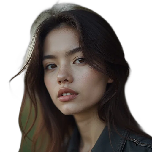 face, jacket, hair, jewelry, photorealistic, oil painting, fantasy art, cartoon transparent PNG cut-out