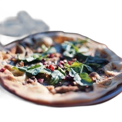 food, 3d render, photorealistic, delicious-looking, pizza, spinach, other, toppings transparent PNG cut-out