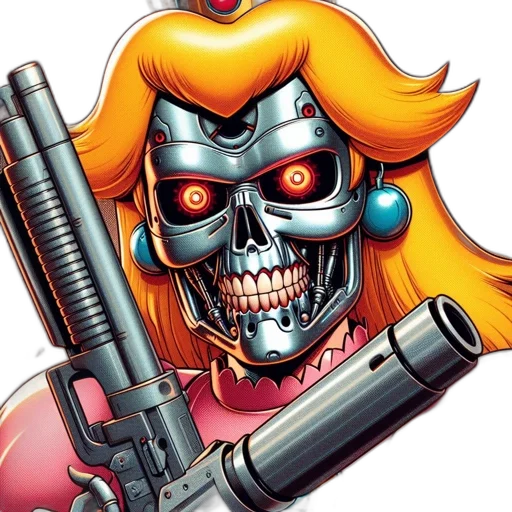 weapon, robot, comic book art, concept art, cartoon, pixel art, princess, peach transparent PNG cut-out