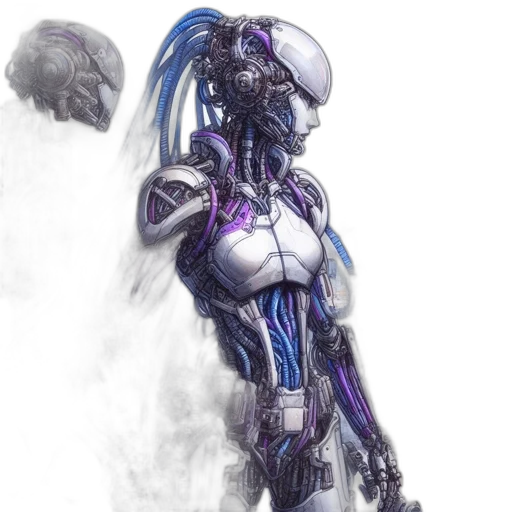 robot, creature, concept art, cyberpunk, fantasy art, comic book art, outer space, blue transparent PNG cut-out