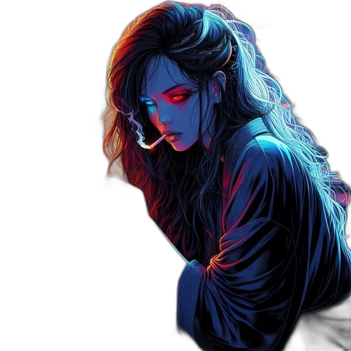 comic book art, fantasy art, concept art, cyberpunk, neon lights, fire, blue, neon transparent PNG cut-out