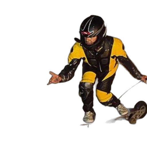 robot, jacket, concept art, person, yellow, black, helmet, skateboards transparent PNG cut-out