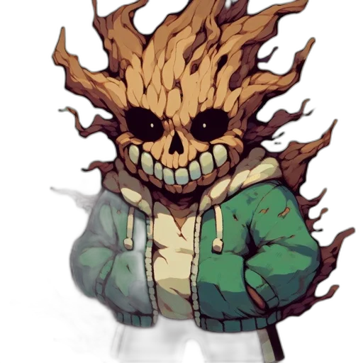 mask, jacket, creature, face, concept art, pixel art, fantasy art, 3d render transparent PNG cut-out