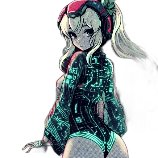 dress, jacket, concept art, cyberpunk, anime, comic book art, green, neon transparent PNG cut-out