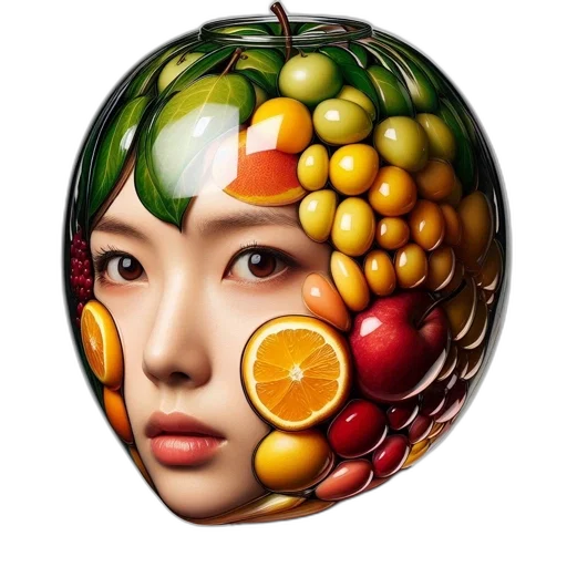 face, mask, food, jewelry, photorealistic, oil painting, 3d render, concept art transparent PNG cut-out