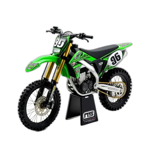 3d render, photorealistic, green, black, dirt, bike, seat, number transparent PNG cut-out