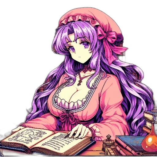 staff, hat, jewelry, dress, fantasy art, pixel art, anime, concept art transparent PNG cut-out