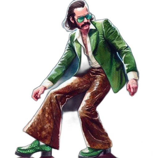 jacket, staff, shoes, concept art, comic book art, cartoon, 3d render, green transparent PNG cut-out