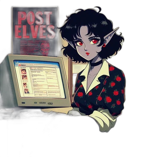 staff, concept art, cyberpunk, vaporwave, pixel art, red, dark, pastel transparent PNG cut-out