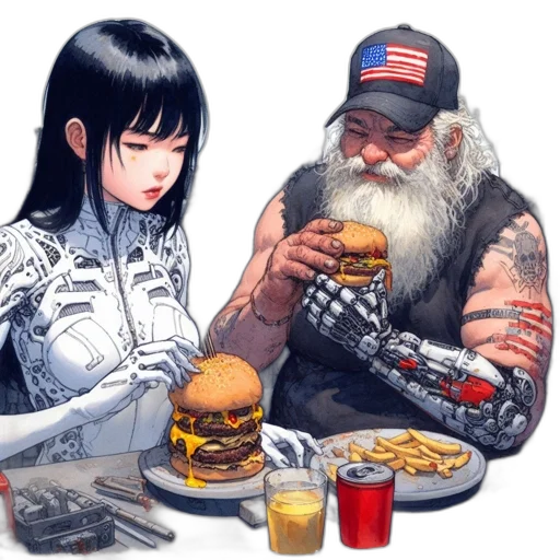 food, weapon, robot, cyberpunk, concept art, comic book art, pixel art, outer space transparent PNG cut-out