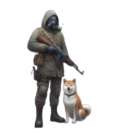animal, weapon, staff, jacket, concept art, pixel art, fantasy art, watercolor transparent PNG cut-out